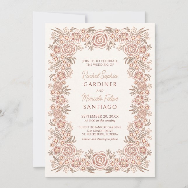 Convite Terracotta Autumn Floral Wedding (Frente)