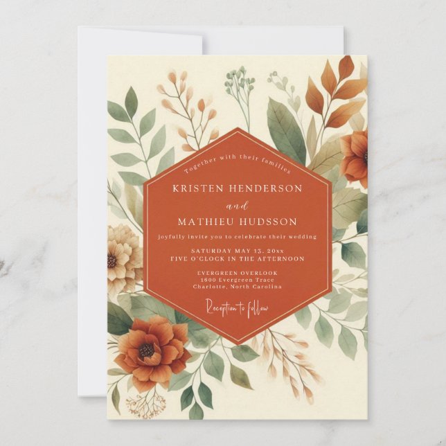 Convite Terracotta Autumnal Foliage Wedding (Frente)