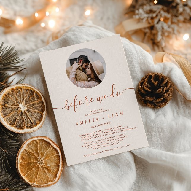 Convite Terracotta Before we do photo rehearsal dinner (Terracotta Before we do photo rehearsal dinner Invitation)