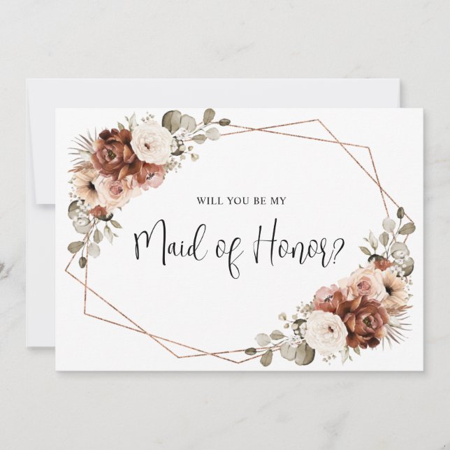 Convite Terracotta Beige Sage Você Será Minha Madrinha de  (Frente)