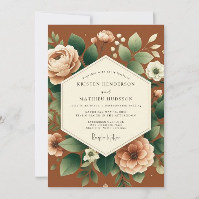 Convite Terracotta Bloom Autumn Wedding (Frente)