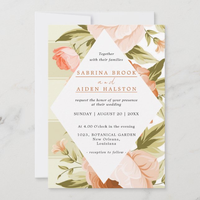 Convite Terracotta Blooming Rose Hydrangea Floral Wedding (Frente)