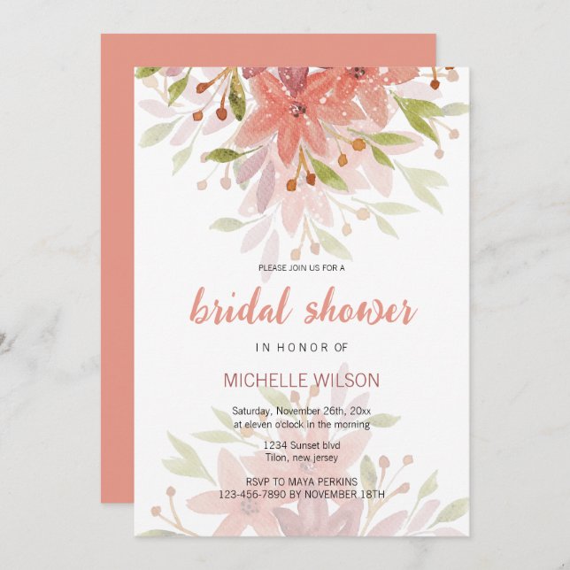 Convite Terracotta Blush Arte Floral (Frente/Verso)