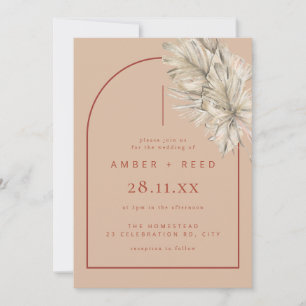 Convite Terracotta & Blush Modern Arch Palm Casamento Folh