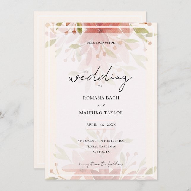 Convite Terracotta Blush Romântico Elegante (Frente/Verso)