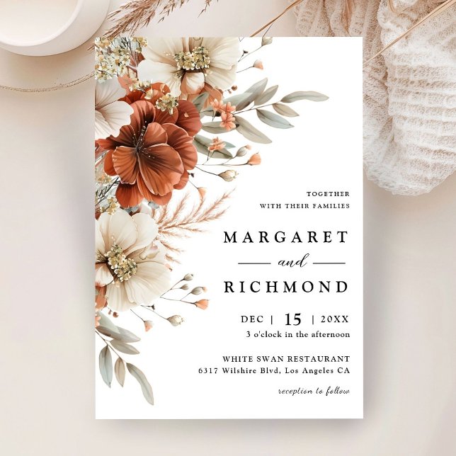 Convite Terracotta & Blush Watercolor Casamento Floral (Criador carregado)