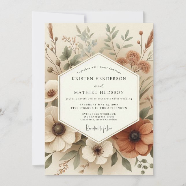 Convite Terracotta Bohemian Flora Wedding (Frente)