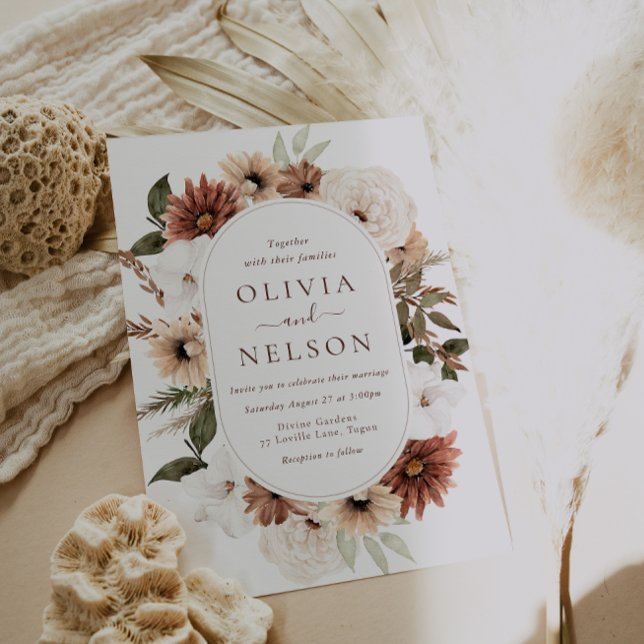 Convite Terracotta Bohemian Floral Wreath Frame Weding (Criador carregado)