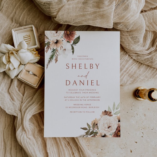 Convite Terracotta Bohemian Flowers All Seasons Casamento (Criador carregado)