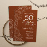 Convite Terracotta Boho 50ª Festa de aniversário<br><div class="desc">Terracotta Boho 50º Convite de aniversário. Design minimalista moderno com desenhos florais botânicos com acentos e letra de script de tipografia. Simples trendy convida cartão perfeito para uma festa de na moda. Pode ser personalizado para qualquer idade. Impressos convites Zazzle ou modelo de impressão digital instantânea para download.</div>