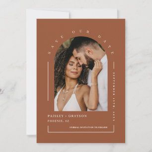 Convite Terracotta Boho Arch Foto QR Código Salvar Nossa D