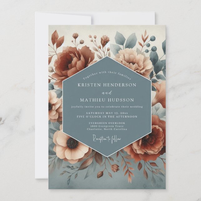 Convite Terracotta Boho Bloom Wedding (Frente)