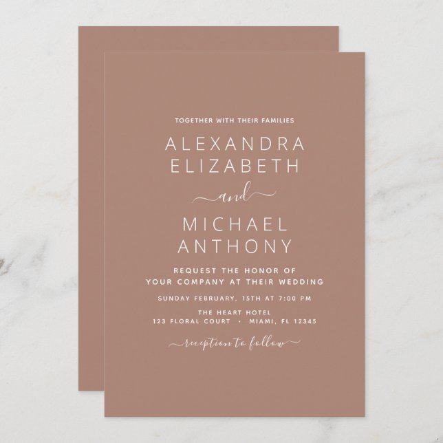 Convite Terracotta Boho Casamento Moderno Simples (Frente/Verso)