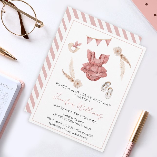 Convite Terracotta boho chá de roupas para bebês (Criador carregado)