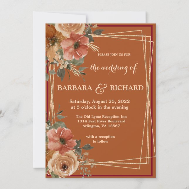 Convite Terracotta Boho Fall Floral Watercolor (Frente)