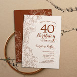 Convite Terracotta Boho Floral aniversário de 40 anos<br><div class="desc">Terracotta Boho Floral aniversário de 40 anos Convite de festas. Design minimalista moderno com desenhos botânicos em destaque e letra de script de tipografia. Simples trendy convida cartão perfeito para uma festa de na moda. Pode ser personalizado para qualquer idade. Impressos convites Zazzle ou modelo de impressão digital instantânea para...</div>