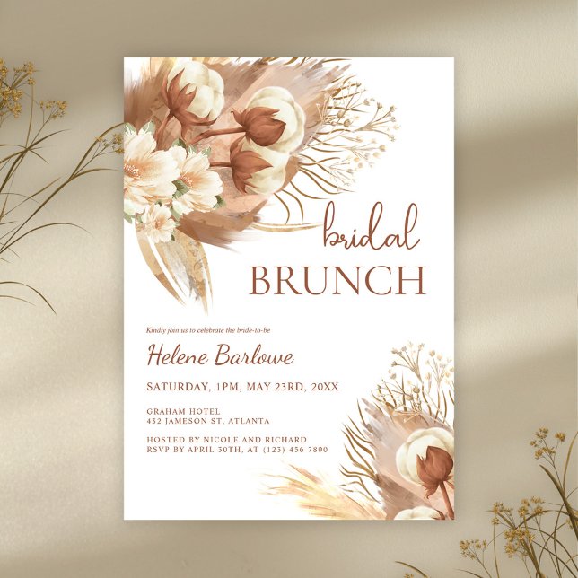 Convite Terracotta Boho Floral Watercolor Chá de panela (Terracotta Boho Floral Watercolor Bridal Shower Invitation)