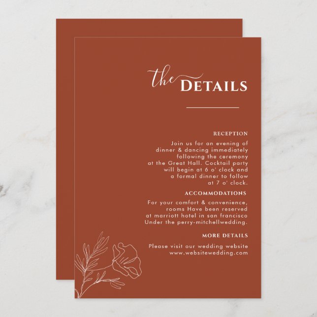 Convite Terracotta Boho Itinerário, Programa de Casamento  (Frente/Verso)