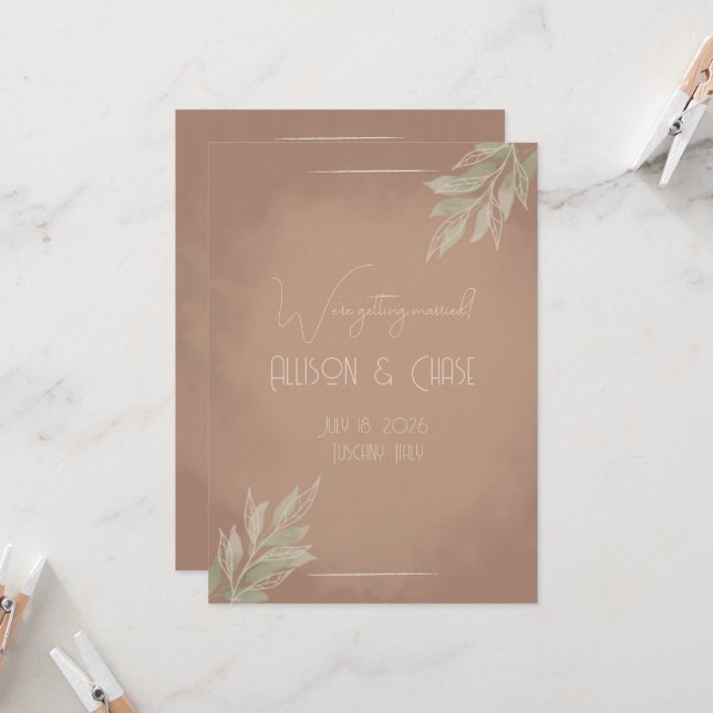 Convite Terracotta Boho Minimalist Save the Date card (Frente/Verso In Situ)