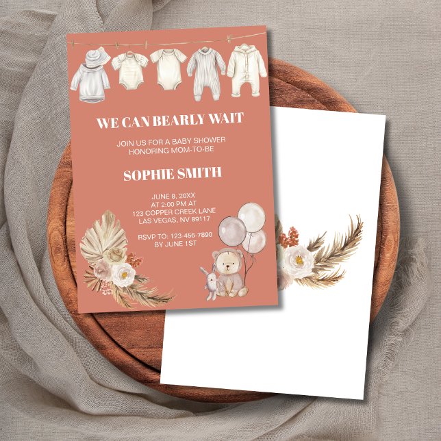 Convite Terracotta Boho Pampas Podemos Esperar (Criador carregado)