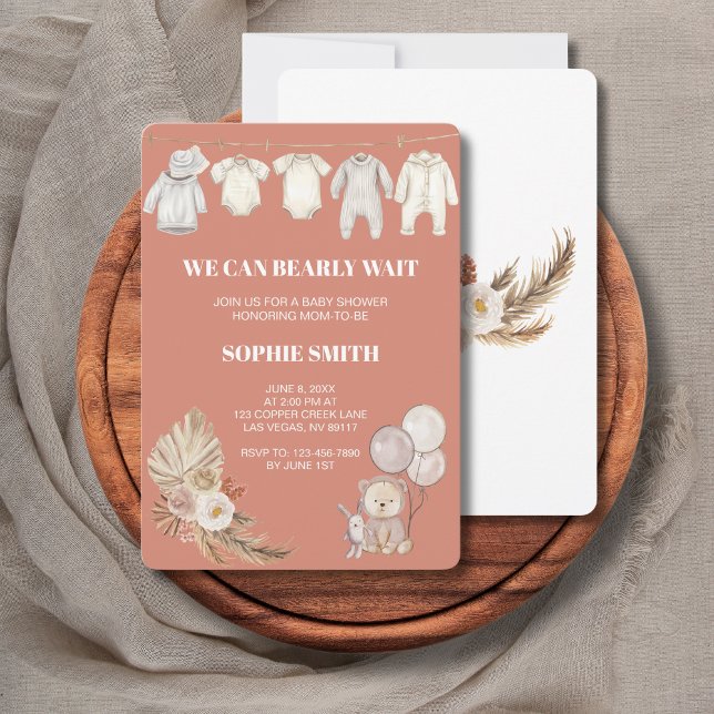 Convite Terracotta Boho Pampas Podemos Esperar (Criador carregado)