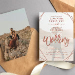 Convite Terracotta boho quadro simples foto-script casamen<br><div class="desc">Um convite de casamento moderno e simples com 2 fotos,  com uma cobertura branca,  quadro de fronteira de terracotta e letra elegante,  adicione 2 de sua foto favorita. Um casamento simples e elegante.</div>