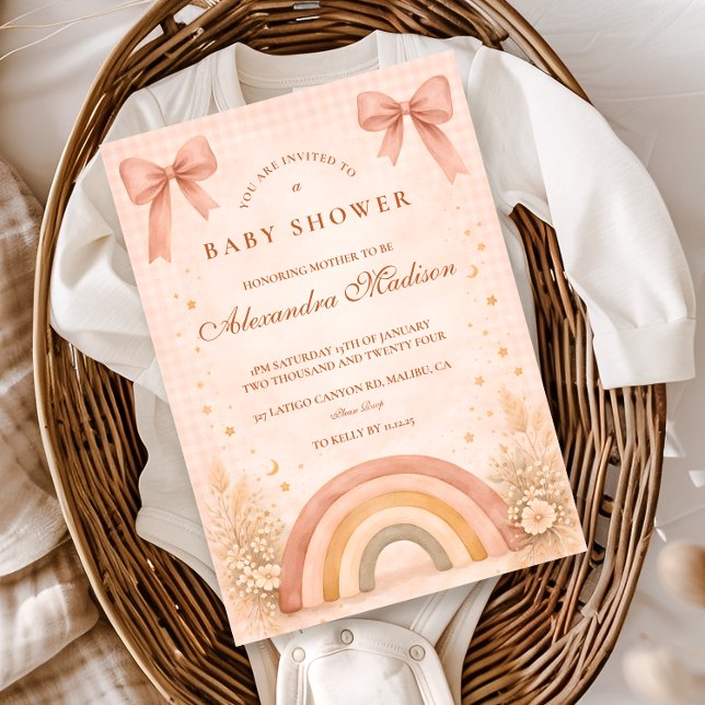 Convite Terracotta Boho Rainbow Baby Shower Baby Shower (Criador carregado)