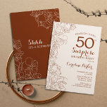 Convite Terracotta Boho Surpresa 50ª Festa de aniversário<br><div class="desc">Floral Terracotta Boho Burnt Orange Surprise 50º Convite de aniversário. Design minimalista moderno com sotaques botânicos e letra de escrita tipográfica. Simples cartão de convite floral perfeito para uma festa surpresa na moda. Pode ser personalizado para qualquer idade.</div>