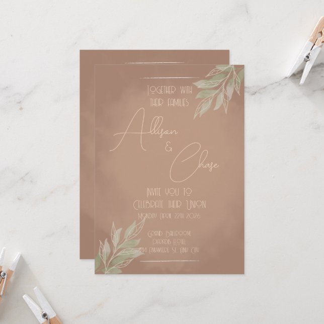 Convite Terracotta Boho Wedding Invitation with Minimalist (Frente/Verso In Situ)