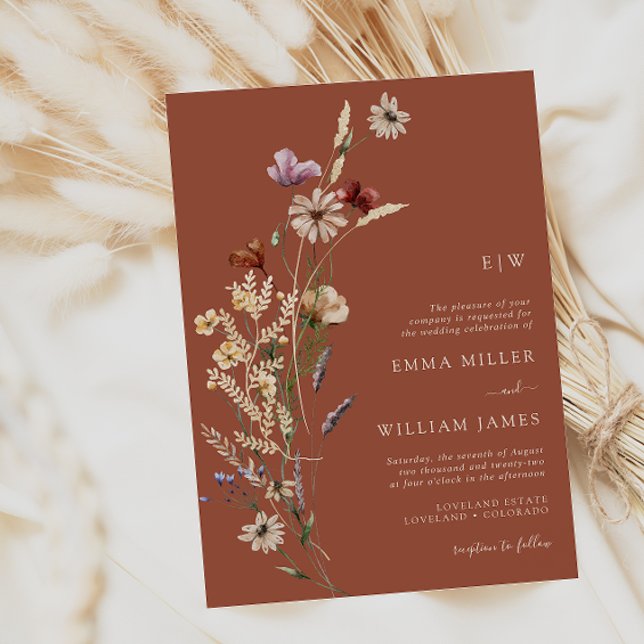 Convite Terracotta Boho Wildflower Wedding (Criador carregado)