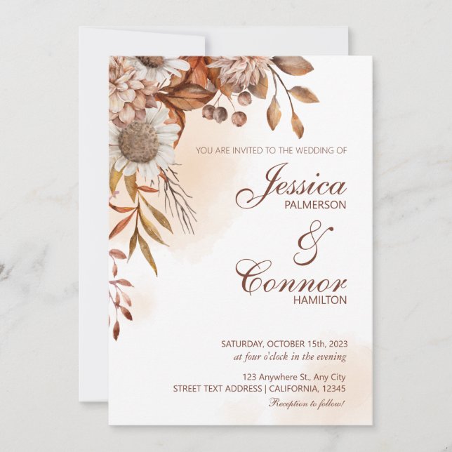 Convite Terracotta Boho Wildflower Wedding (Frente)