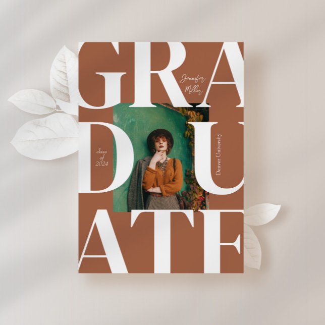 Convite Terracotta Bold Modern Clássico Graduação de Fotos (Criador carregado)