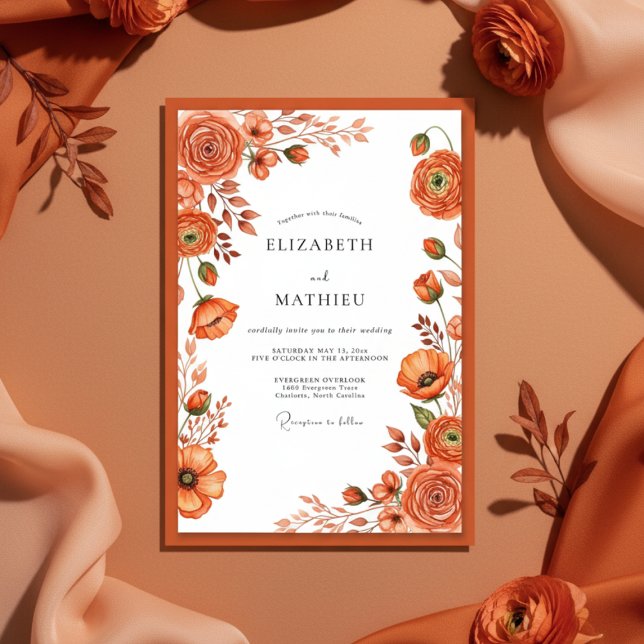 Convite Terracotta Botanical Autumn Wedding (Criador carregado)