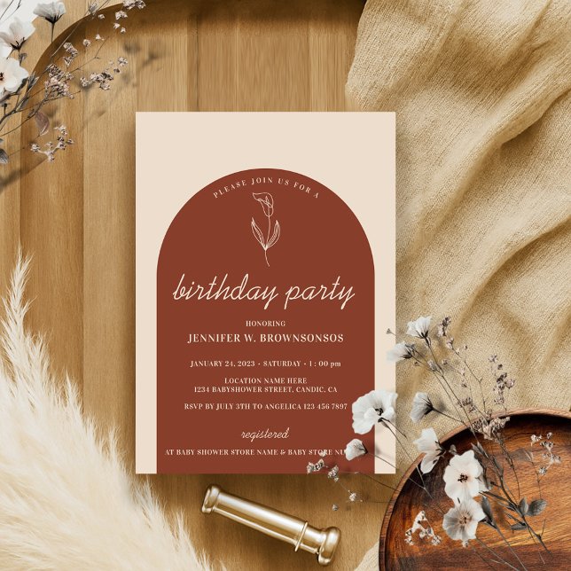 Convite Terracotta Botanical Lily Baby Festa de aniversári (Criador carregado)