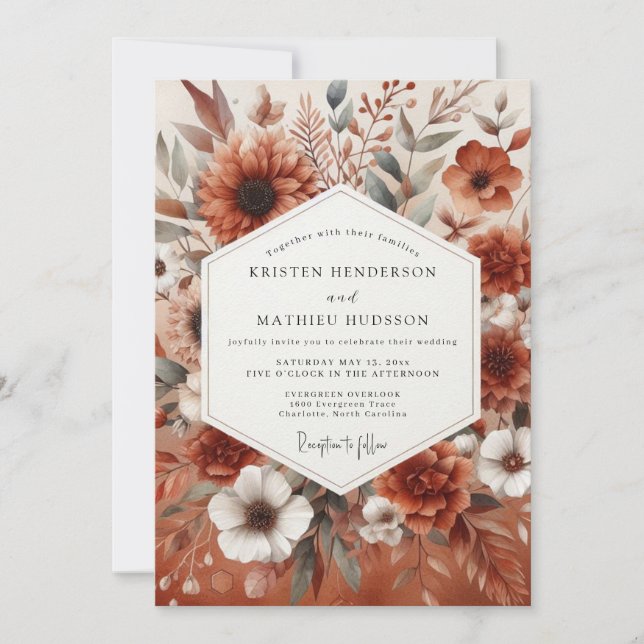 Convite Terracotta Botanical Romance Wedding (Frente)