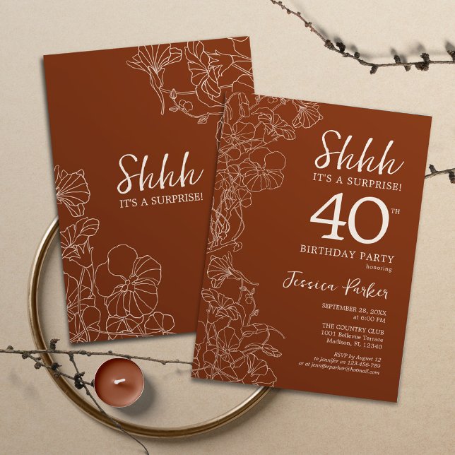 Convite Terracotta Botanical Surprise aniversário de 40 an (Criador carregado)