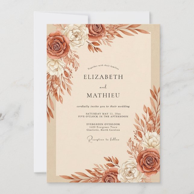 Convite Terracotta Bountiful Autumnal Wedding (Frente)
