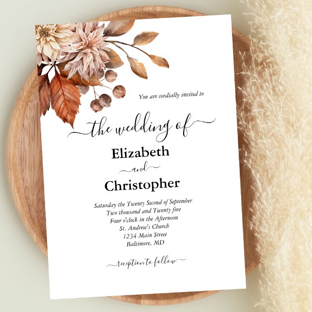 Convite Terracotta Brown Elegant Casamento Botânico Floral (Terracotta Rust Browns Fall Autumn Colors Boho Wedding invitation.)