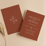 Convite Terracotta Burnt Orange Minimalist Boho Wedding<br><div class="desc">Terracotta Queimou o Convite de Casamento de Boho Minimalista Laranja. Monograma atrás.</div>