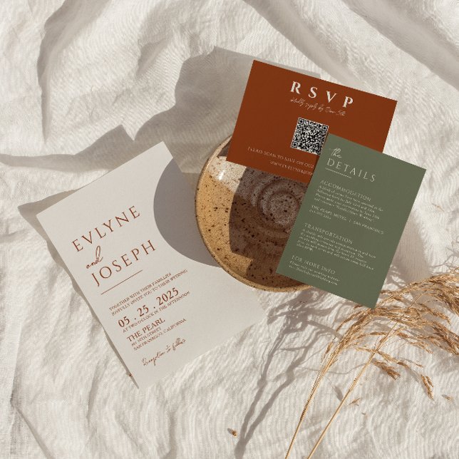 Convite Terracotta Burnt Orange Minimalist Boho Wedding (Criador carregado)