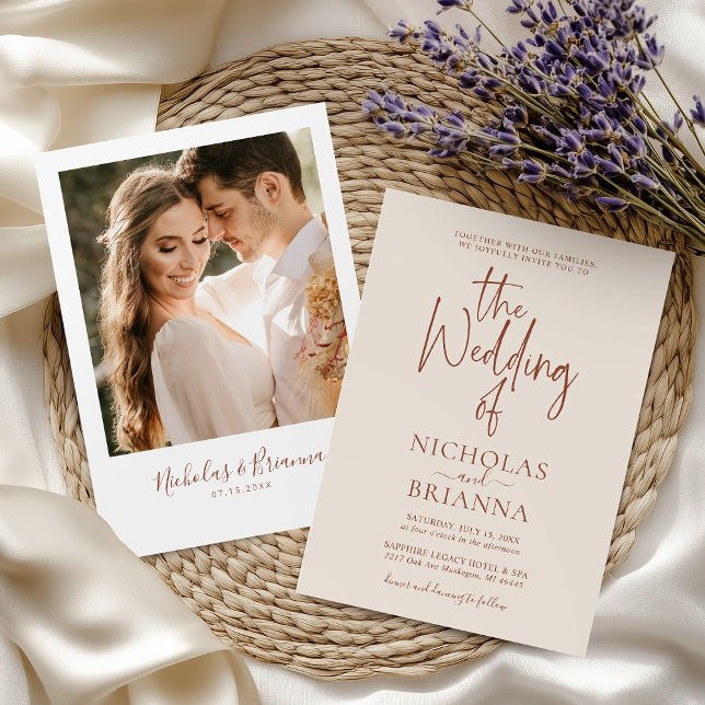 Convite Terracotta Burnt Orange Modern Boho Foto de Casame (Criador carregado)