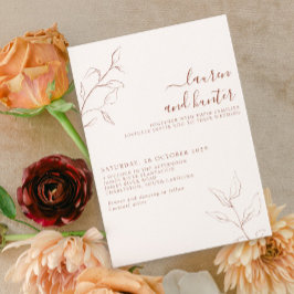 Convite Terracotta Burnt Orange Script Botanical Weding