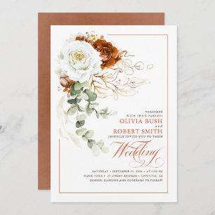Convite Terracotta Burnt Orange & White Floral Weding