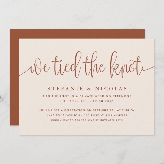 Convite Terracotta Calliografia Nós Amarramos O Casamento  (Frente/Verso)