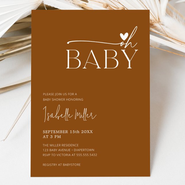 Convite Terracotta Chá de fraldas Neutro do Gênero Minimal (Terracotta Minimalist Gender Neutral Baby Shower Invitation)