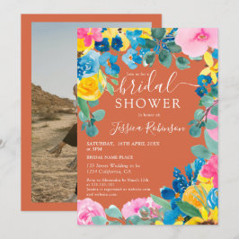Convite Terracotta chá de panela de fotos florais de verão