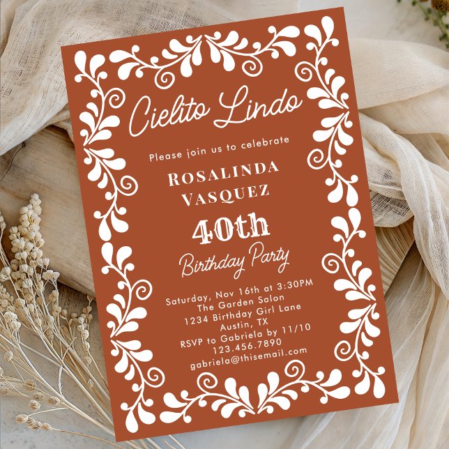 Convite Terracotta Cielito Lindo aniversário de 40 anos me (Criador carregado)