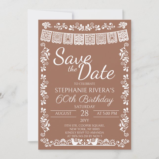 Convite Terracotta Cielito Lindo Save the Date 60 Aniversá (Frente)