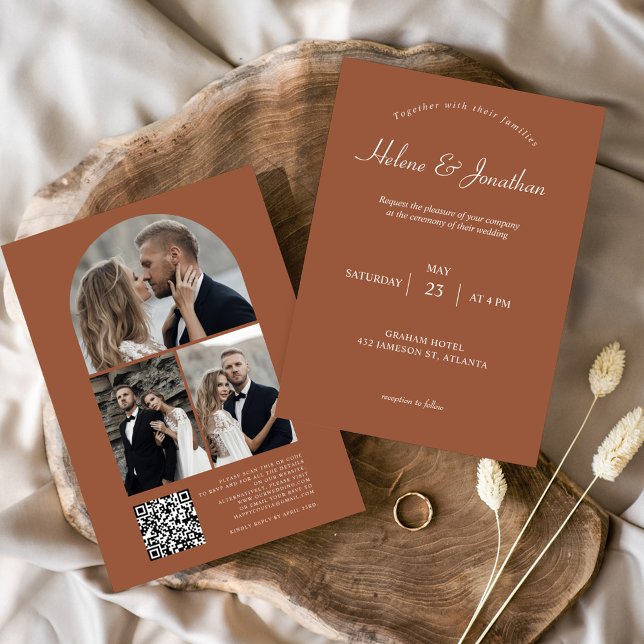 Convite Terracotta Clássica Casamento Elegante Moderno (Terracotta Modern Minimalist Elegant Wedding Invitation)