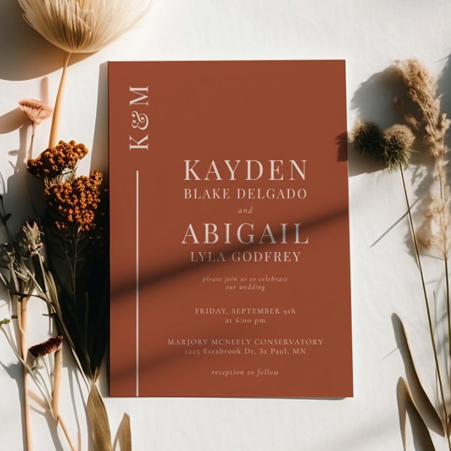 Convite Terracotta Clean Line Casamento Minimalista (Criador carregado)